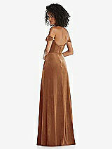 Rear View Thumbnail - Golden Almond Off-the-Shoulder Flounce Sleeve Velvet Maxi Dress