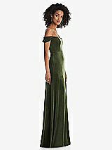 Alt View 1 Thumbnail - Olive Green Off-the-Shoulder Flounce Sleeve Velvet Maxi Dress