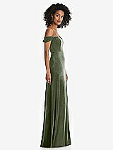 Alt View 1 Thumbnail - Sage Off-the-Shoulder Flounce Sleeve Velvet Maxi Dress