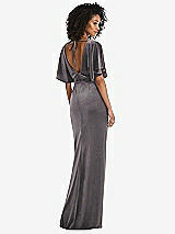 Rear View Thumbnail - Caviar Gray Flutter Sleeve Open-Back Velvet Maxi Dress with Draped Wrap Skirt