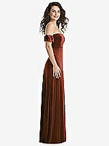 Side View Thumbnail - Auburn Moon Ruffle Sleeve Off-the-Shoulder Velvet Maxi Dress
