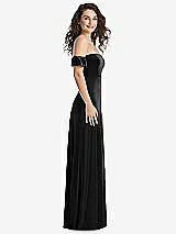Side View Thumbnail - Black Ruffle Sleeve Off-the-Shoulder Velvet Maxi Dress