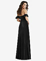 Rear View Thumbnail - Black Ruffle Sleeve Off-the-Shoulder Velvet Maxi Dress
