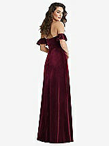 Rear View Thumbnail - Cabernet Ruffle Sleeve Off-the-Shoulder Velvet Maxi Dress