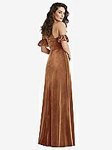 Rear View Thumbnail - Golden Almond Ruffle Sleeve Off-the-Shoulder Velvet Maxi Dress