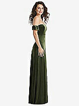 Side View Thumbnail - Olive Green Ruffle Sleeve Off-the-Shoulder Velvet Maxi Dress