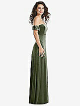 Side View Thumbnail - Sage Ruffle Sleeve Off-the-Shoulder Velvet Maxi Dress