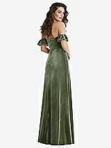 Rear View Thumbnail - Sage Ruffle Sleeve Off-the-Shoulder Velvet Maxi Dress
