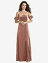 Front View Thumbnail - Tawny Rose Ruffle Sleeve Off-the-Shoulder Velvet Maxi Dress
