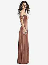 Side View Thumbnail - Tawny Rose Ruffle Sleeve Off-the-Shoulder Velvet Maxi Dress