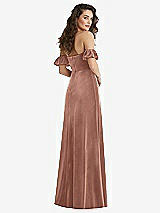 Rear View Thumbnail - Tawny Rose Ruffle Sleeve Off-the-Shoulder Velvet Maxi Dress