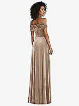 Rear View Thumbnail - Topaz Draped Cuff Off-the-Shoulder Velvet Maxi Dress with Pockets
