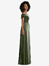 Side View Thumbnail - Sage Draped Cuff Off-the-Shoulder Velvet Maxi Dress with Pockets