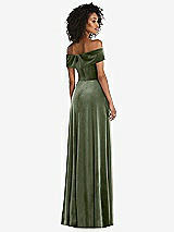 Rear View Thumbnail - Sage Draped Cuff Off-the-Shoulder Velvet Maxi Dress with Pockets