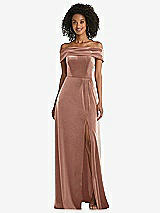 Front View Thumbnail - Tawny Rose Draped Cuff Off-the-Shoulder Velvet Maxi Dress with Pockets