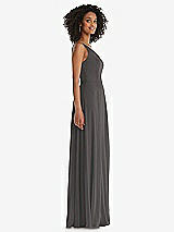 Side View Thumbnail - Caviar Gray One-Shoulder Chiffon Maxi Dress with Shirred Front Slit