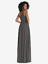 Rear View Thumbnail - Caviar Gray One-Shoulder Chiffon Maxi Dress with Shirred Front Slit