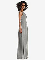 Side View Thumbnail - Chelsea Gray One-Shoulder Chiffon Maxi Dress with Shirred Front Slit