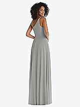Rear View Thumbnail - Chelsea Gray One-Shoulder Chiffon Maxi Dress with Shirred Front Slit
