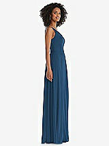 Side View Thumbnail - Dusk Blue One-Shoulder Chiffon Maxi Dress with Shirred Front Slit