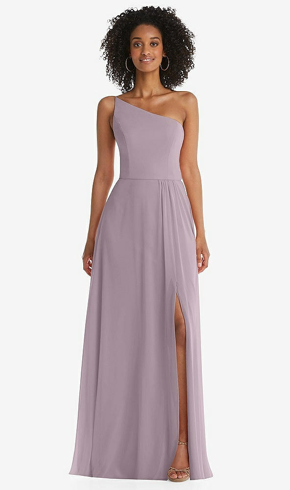 Front View - Lilac Dusk One-Shoulder Chiffon Maxi Dress with Shirred Front Slit