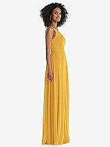 Side View Thumbnail - NYC Yellow One-Shoulder Chiffon Maxi Dress with Shirred Front Slit