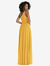 Rear View Thumbnail - NYC Yellow One-Shoulder Chiffon Maxi Dress with Shirred Front Slit