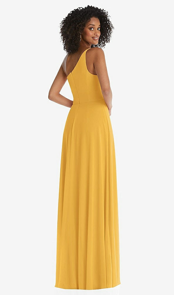 Back View - NYC Yellow One-Shoulder Chiffon Maxi Dress with Shirred Front Slit