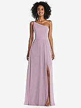 Front View Thumbnail - Suede Rose One-Shoulder Chiffon Maxi Dress with Shirred Front Slit
