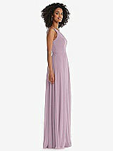 Side View Thumbnail - Suede Rose One-Shoulder Chiffon Maxi Dress with Shirred Front Slit