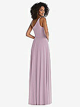 Rear View Thumbnail - Suede Rose One-Shoulder Chiffon Maxi Dress with Shirred Front Slit