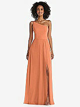 Front View Thumbnail - Sweet Melon One-Shoulder Chiffon Maxi Dress with Shirred Front Slit