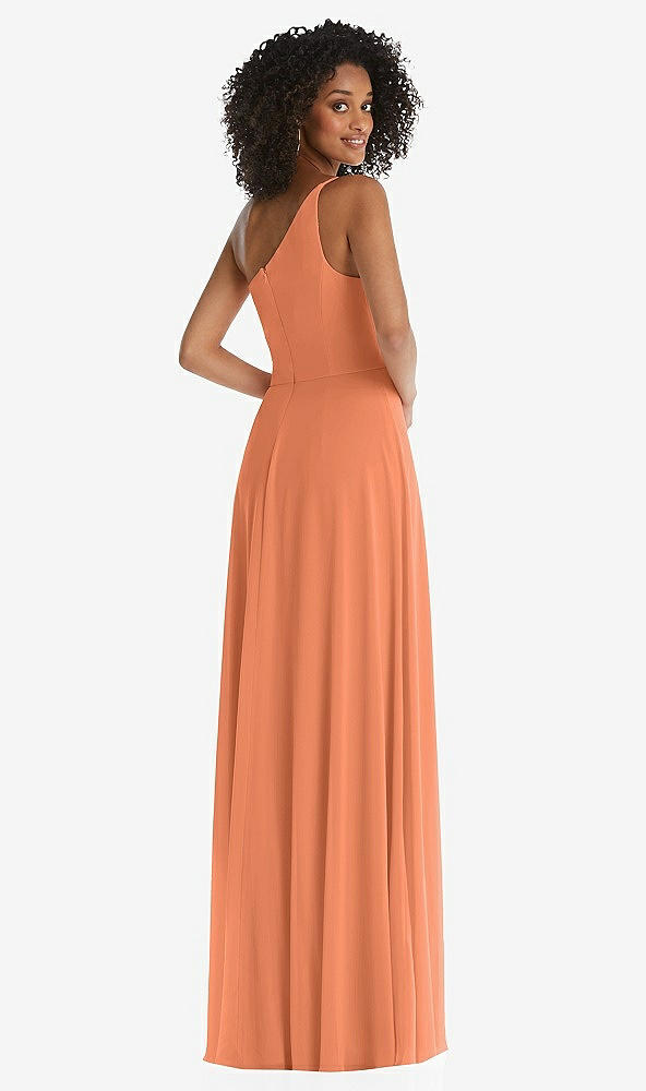 Back View - Sweet Melon One-Shoulder Chiffon Maxi Dress with Shirred Front Slit