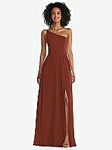 Front View Thumbnail - Auburn Moon One-Shoulder Chiffon Maxi Dress with Shirred Front Slit