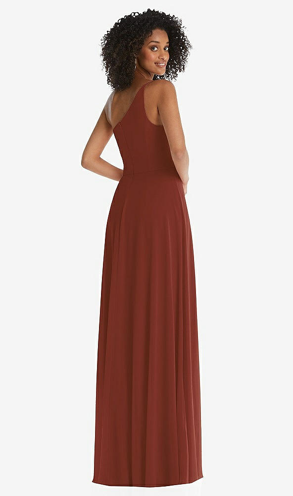 Back View - Auburn Moon One-Shoulder Chiffon Maxi Dress with Shirred Front Slit