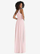 Rear View Thumbnail - Ballet Pink One-Shoulder Chiffon Maxi Dress with Shirred Front Slit