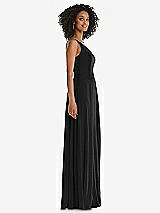 Side View Thumbnail - Black One-Shoulder Chiffon Maxi Dress with Shirred Front Slit