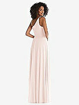 Rear View Thumbnail - Blush One-Shoulder Chiffon Maxi Dress with Shirred Front Slit