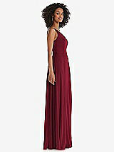 Side View Thumbnail - Burgundy One-Shoulder Chiffon Maxi Dress with Shirred Front Slit