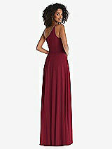 Rear View Thumbnail - Burgundy One-Shoulder Chiffon Maxi Dress with Shirred Front Slit