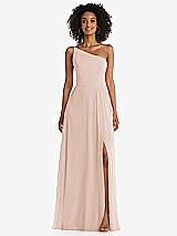 Front View Thumbnail - Cameo One-Shoulder Chiffon Maxi Dress with Shirred Front Slit