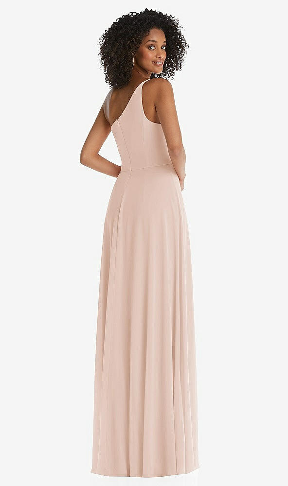 Back View - Cameo One-Shoulder Chiffon Maxi Dress with Shirred Front Slit