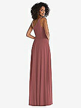 Rear View Thumbnail - English Rose One-Shoulder Chiffon Maxi Dress with Shirred Front Slit