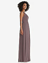 Side View Thumbnail - French Truffle One-Shoulder Chiffon Maxi Dress with Shirred Front Slit