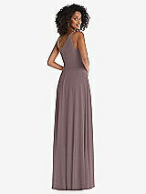 Rear View Thumbnail - French Truffle One-Shoulder Chiffon Maxi Dress with Shirred Front Slit
