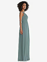 Side View Thumbnail - Icelandic One-Shoulder Chiffon Maxi Dress with Shirred Front Slit