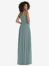 Rear View Thumbnail - Icelandic One-Shoulder Chiffon Maxi Dress with Shirred Front Slit