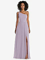 Front View Thumbnail - Lilac Haze One-Shoulder Chiffon Maxi Dress with Shirred Front Slit