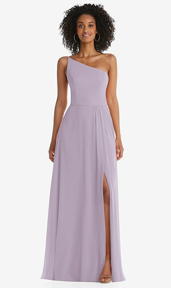 Front View - Lilac Haze One-Shoulder Chiffon Maxi Dress with Shirred Front Slit