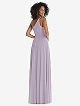 Rear View Thumbnail - Lilac Haze One-Shoulder Chiffon Maxi Dress with Shirred Front Slit